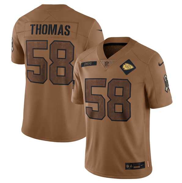 Men%27s Kansas City Chiefs #58 Derrick Thomas 2023 Brown Salute To Service Limited Football Stitched Jersey Dyin